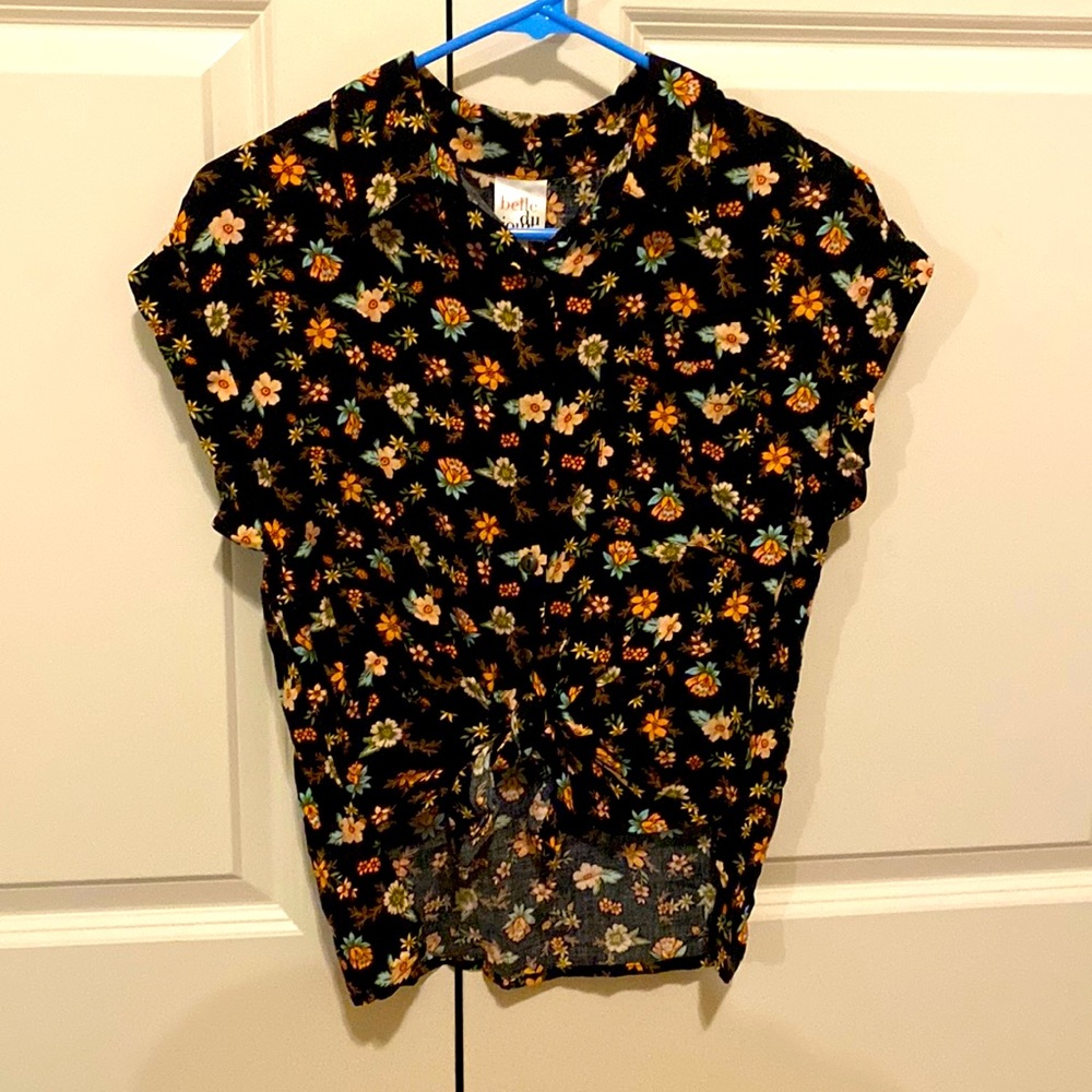 Multi Flower Black blouse with Ties in the front